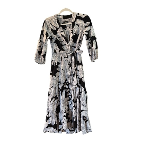 Maeve by Anthropologie Black and White Floral Romantic Midi Dress size 0 - Picture 3 of 7